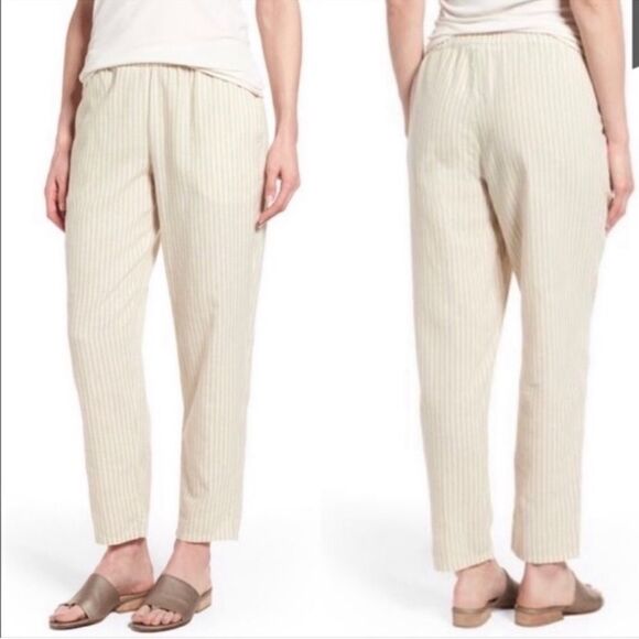 Eileen Fisher Hemp Organic Cotton Tapered Leg Two Tone Beige Pants Size M - Picture 1 of 10
